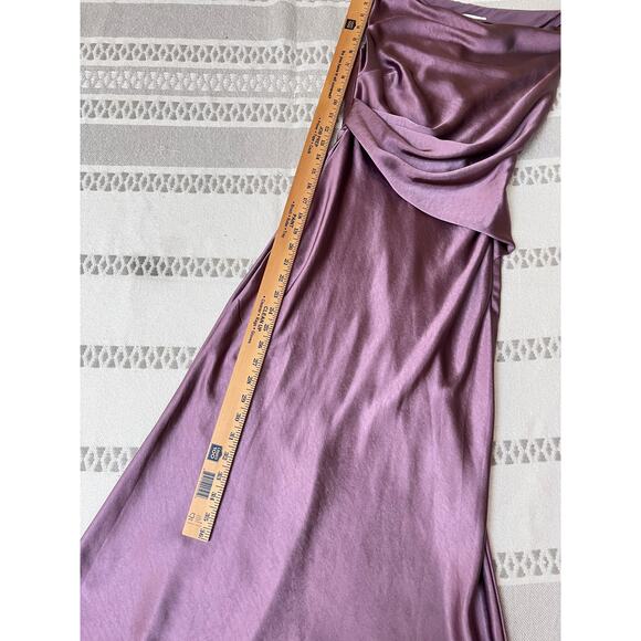 Billy J "Aurla" Off Shoulder Maxi Dress Plum Satin Look Formal Gown Wedding 6 - Picture 4 of 9
